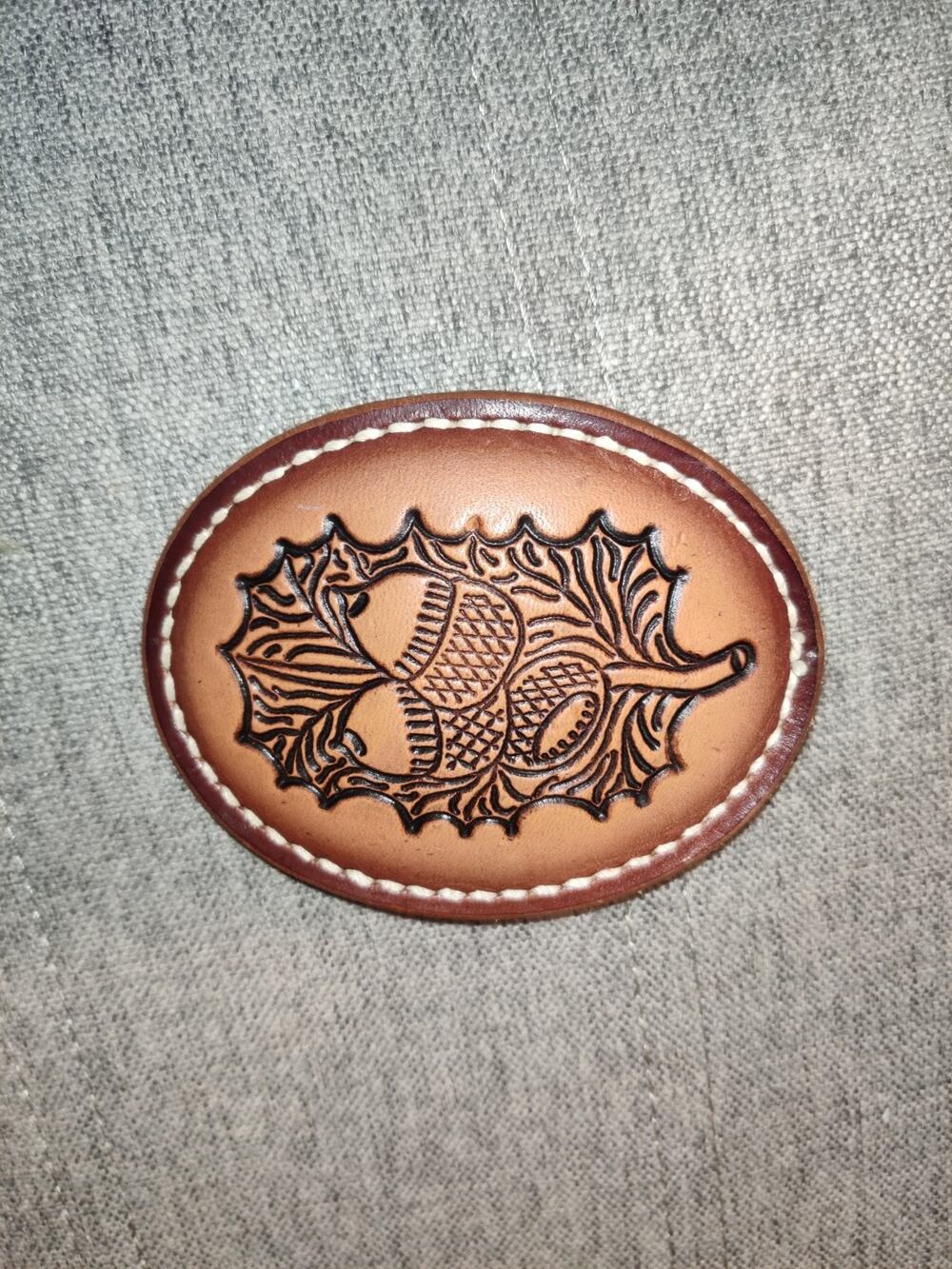 Acorn Leaf Leather Belt Buckle Country Western Brown Cowboy Texas Manufacturing
